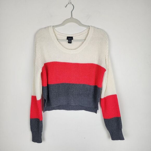 Rue 21 Ribbed Crop Sweater Top Tricolor Size L juniors - Picture 4 of 11